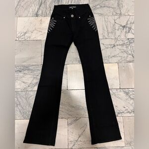 Chic Silver dagger Black Women's Jeans with Swarovski Accent Stitching